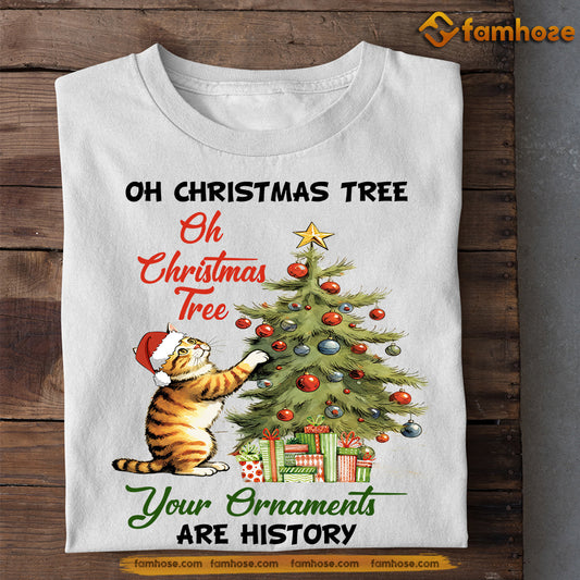 Cute Cat Christmas T-shirt, Christmas Tree Your Ornaments Are History, Gift For Cat Lovers, Cat Tees, Cat Owners