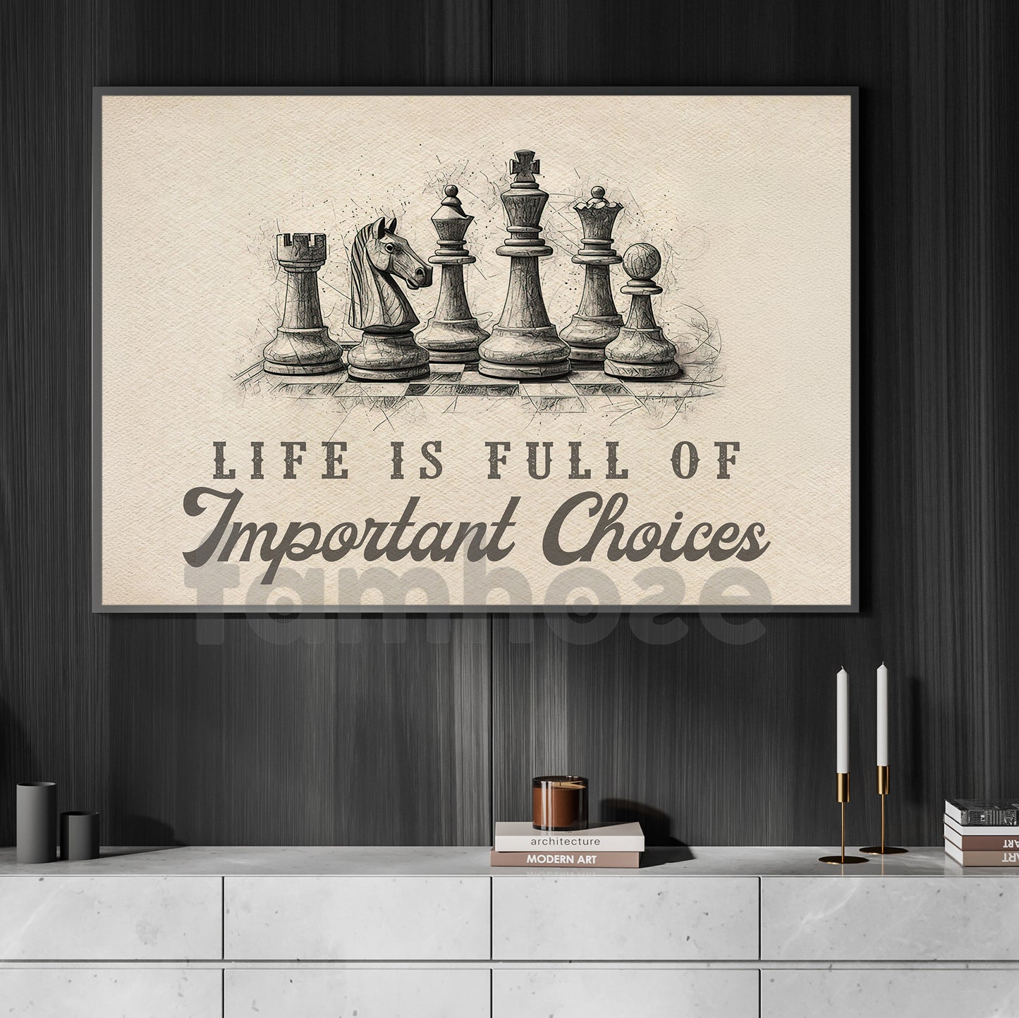 A Chess-Inspired Canvas Painting, Life Is Full Of Important Choices, Motivational Wall Art Decor, Poster Gift for Decoring Office, Living Room, or Workspace
