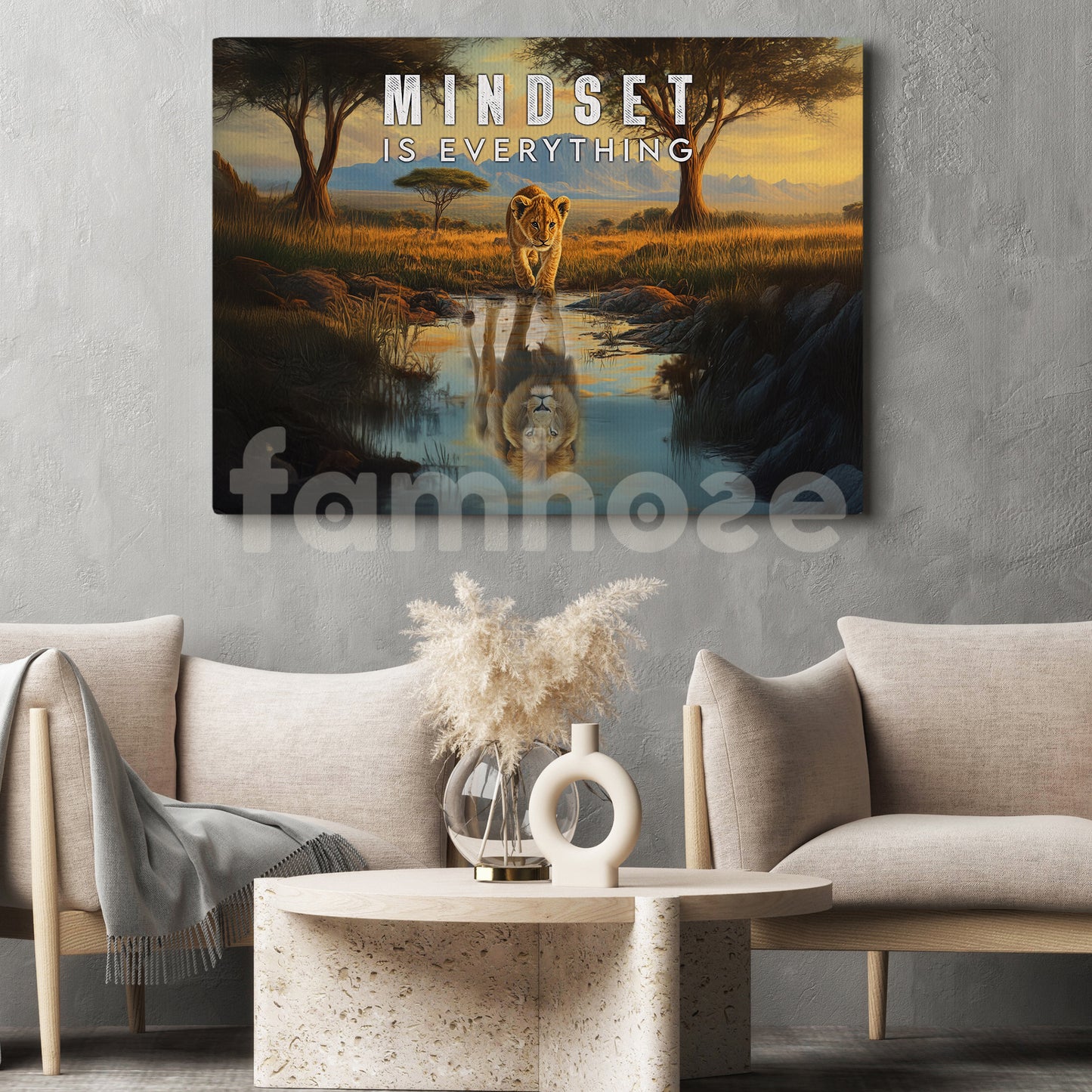 A Lion’s Reflection of Confidence Canvas Painting, Mindset Is Everything, Motivational Wall Art, Poster Gift for Decoring Office, Living Room, or Workspace