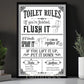 Funny Toilet Canvas Painting, Toilet Rules Bathroom Wall Art Decor, Restroom Poster Gift