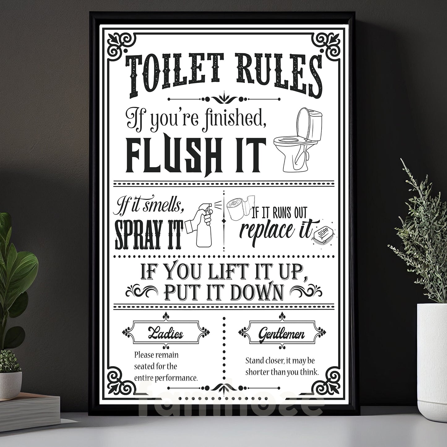 Funny Toilet Canvas Painting, Toilet Rules Bathroom Wall Art Decor, Restroom Poster Gift