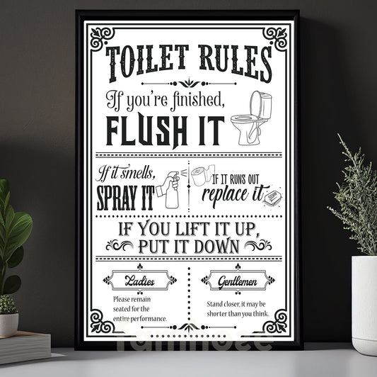 Funny Toilet Canvas Painting, Toilet Rules Bathroom Wall Art Decor, Restroom Poster Gift
