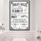 Funny Toilet Canvas Painting, Toilet Rules Bathroom Wall Art Decor, Restroom Poster Gift