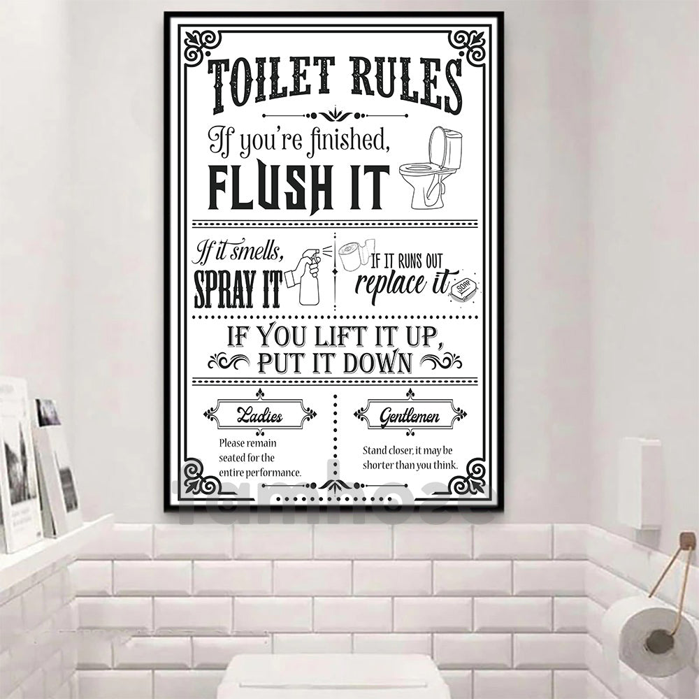 Funny Toilet Canvas Painting, Toilet Rules Bathroom Wall Art Decor, Restroom Poster Gift