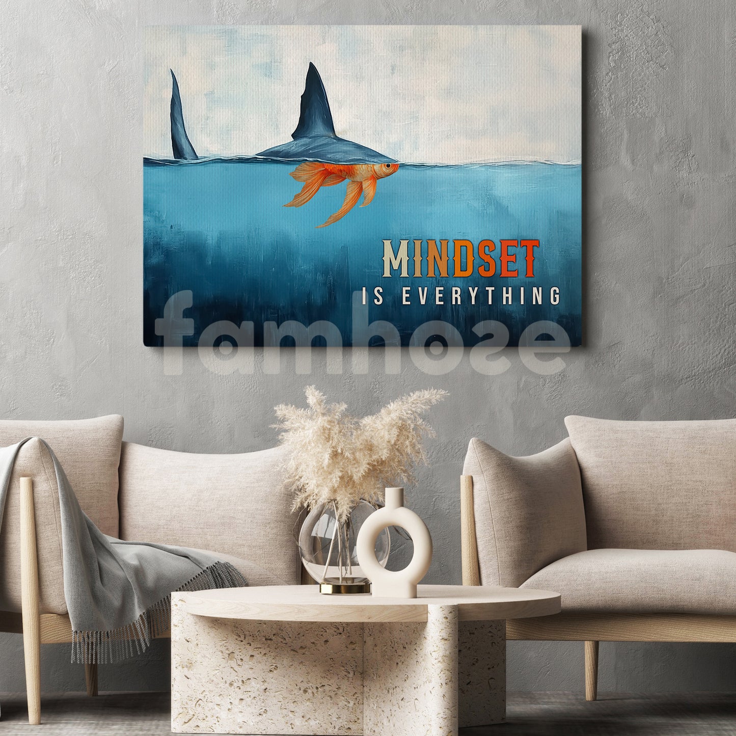 Mindset Is Everything Swim Against the Odds Canvas Painting, Motivational Wall Art, Poster Gift for Decoring Office, Living Room, or Workspace