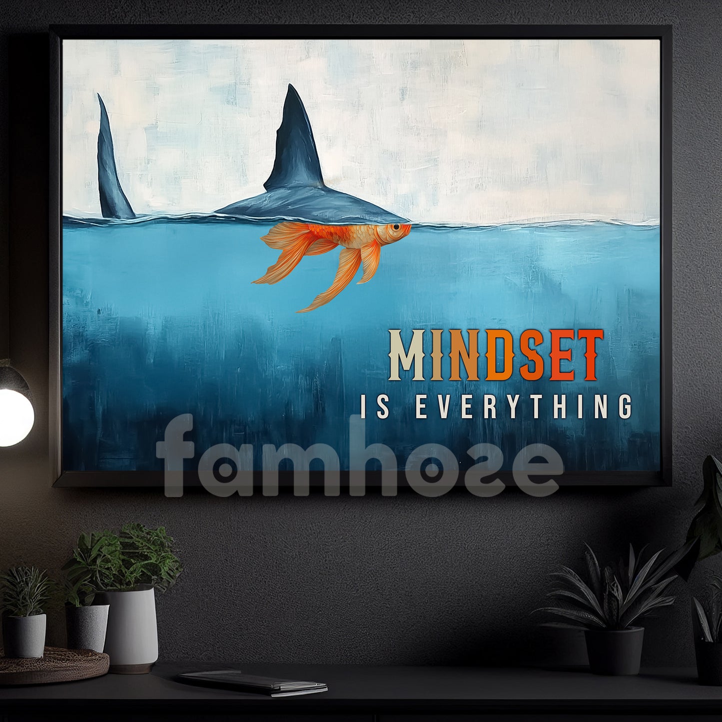 Mindset Is Everything Swim Against the Odds Canvas Painting, Motivational Wall Art, Poster Gift for Decoring Office, Living Room, or Workspace