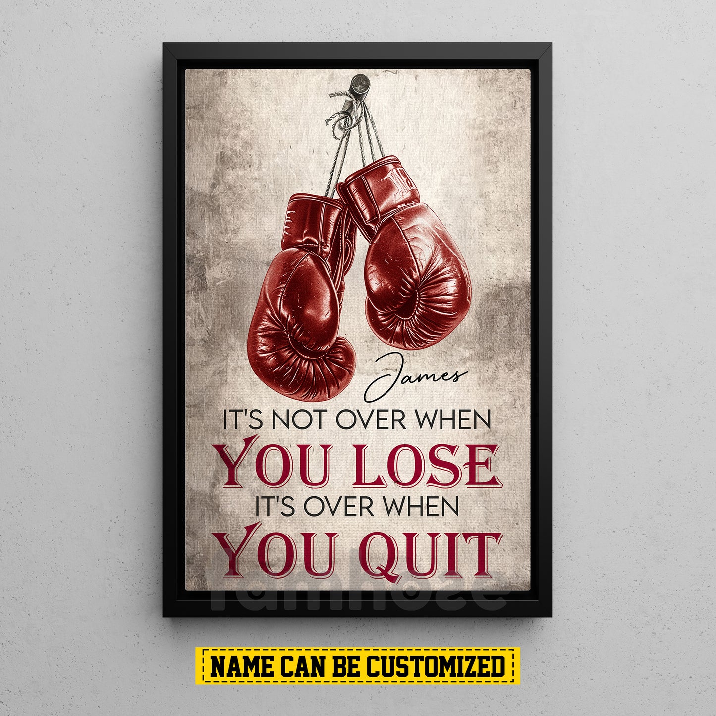 Personalized Motivational Boxing Canvas Painting, It's Not Over When You Lose Over When You Quit, Sports Quotes Wall Art Decor, Poster Gift For Boxing Lovers