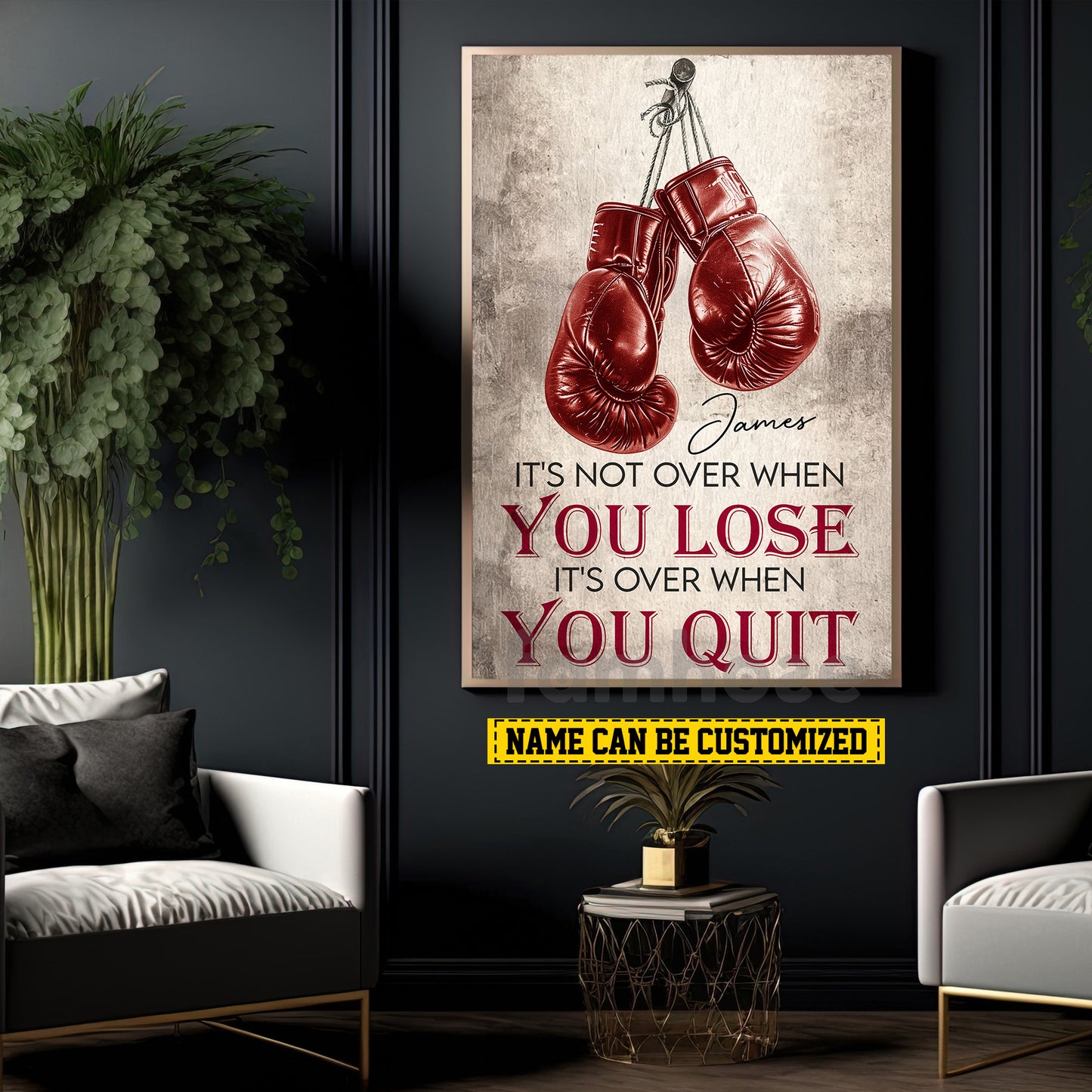 Personalized Motivational Boxing Canvas Painting, It's Not Over When You Lose Over When You Quit, Sports Quotes Wall Art Decor, Poster Gift For Boxing Lovers