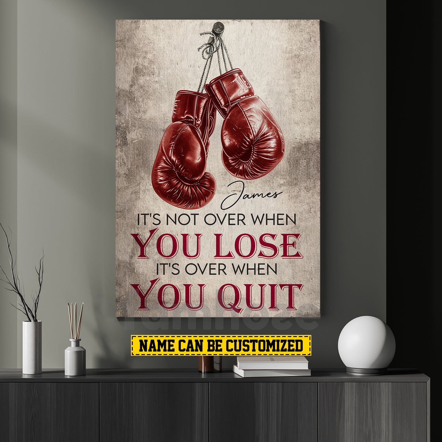 Personalized Motivational Boxing Canvas Painting, It's Not Over When You Lose Over When You Quit, Sports Quotes Wall Art Decor, Poster Gift For Boxing Lovers