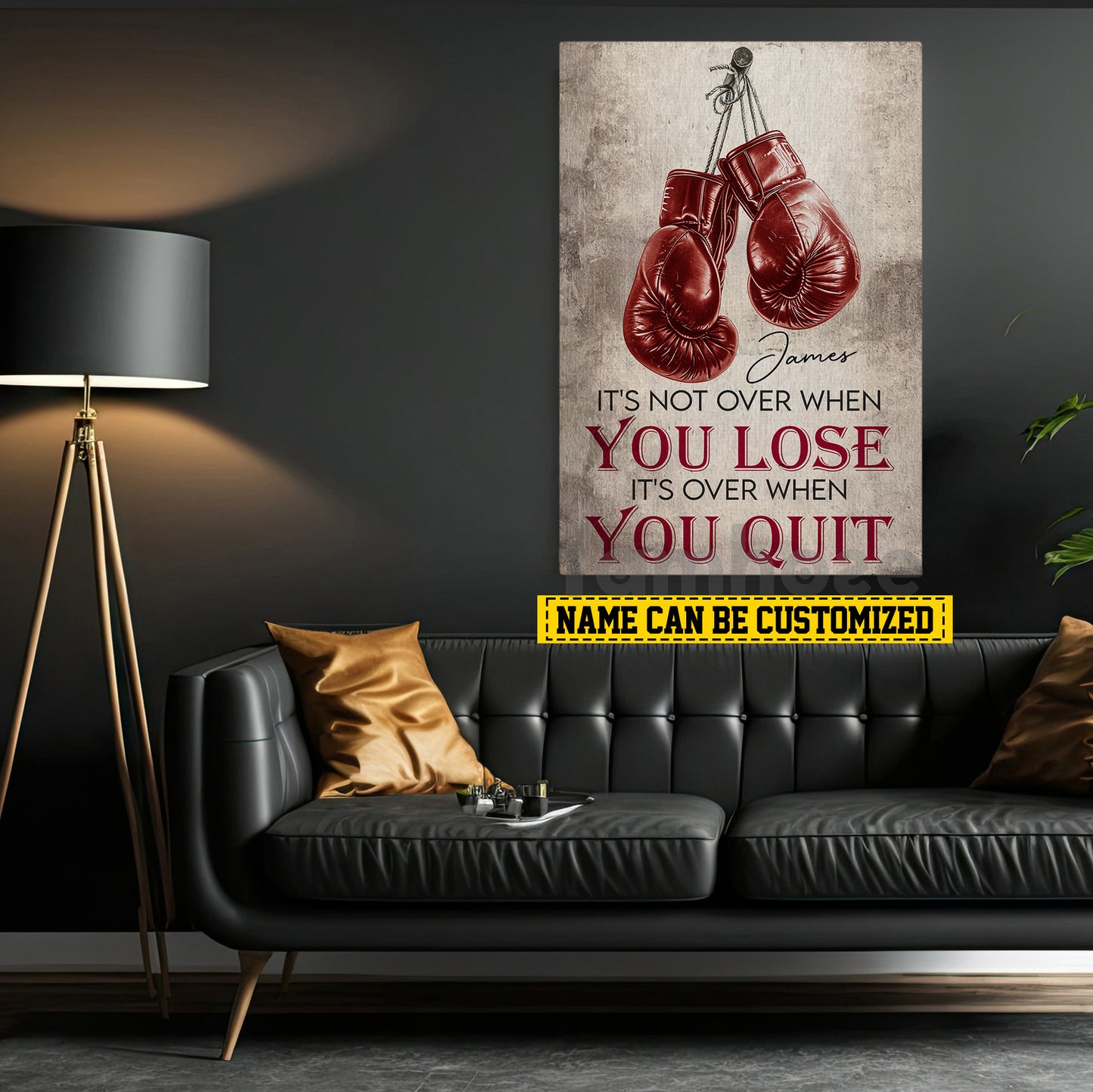 Personalized Motivational Boxing Canvas Painting, It's Not Over When You Lose Over When You Quit, Sports Quotes Wall Art Decor, Poster Gift For Boxing Lovers