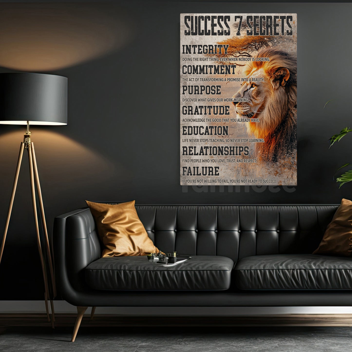 Success 7 Secrets, Motivational Lion Wall Art Decor, Inspirational Canvas Painting, Poster Gift for Decoring Office, Living Room, or Workspace