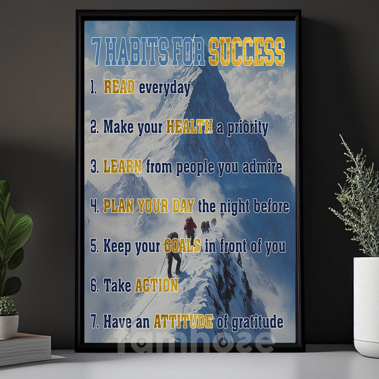 7 Habits For Success, Motivational Wall Art Decor, Inspirational Canvas Painting, Poster Gift for Decoring Office, Living Room, or Workspace