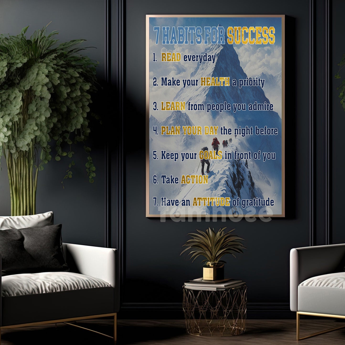 7 Habits For Success, Motivational Wall Art Decor, Inspirational Canvas Painting, Poster Gift for Decoring Office, Living Room, or Workspace