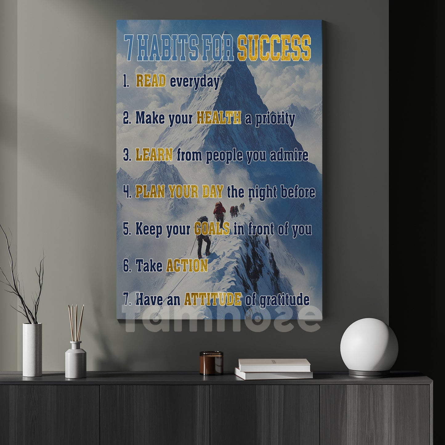 7 Habits For Success, Motivational Wall Art Decor, Inspirational Canvas Painting, Poster Gift for Decoring Office, Living Room, or Workspace