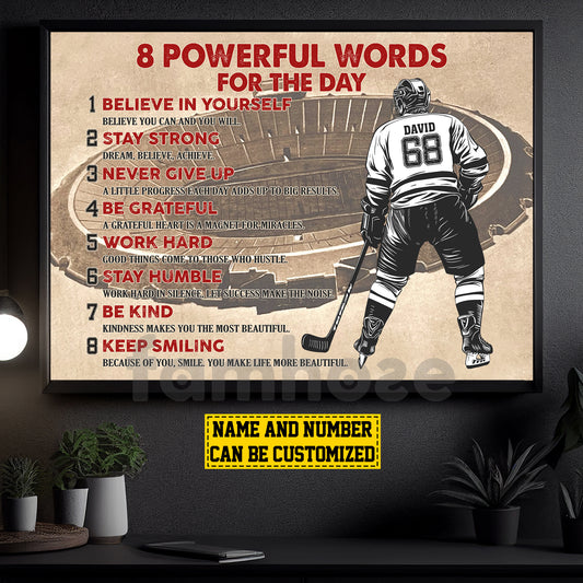 Vintage Personalized Hockey Boy Canvas Painting, 8 Powerful Words For The Day Sport Wall Art Decor, Poster Gift For Hockey Lovers