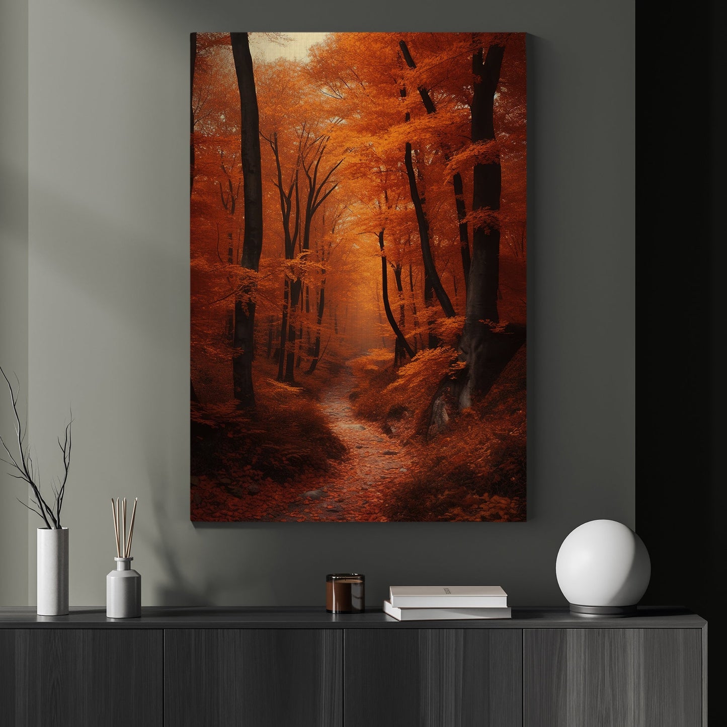 The Path Into Autumn Forest Canvas Painting, Wall Art Decor - Fall Leaves Poster Gift