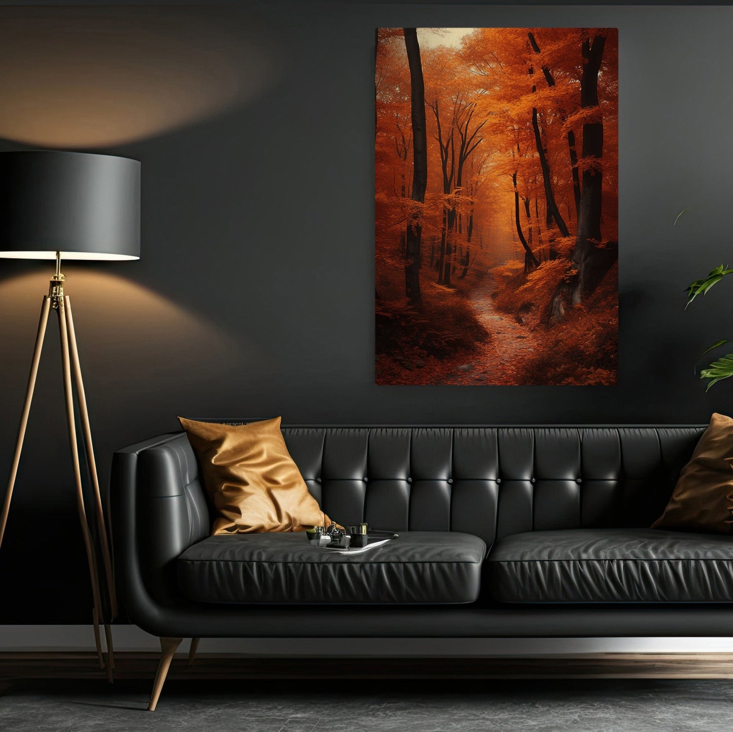 The Path Into Autumn Forest Canvas Painting, Wall Art Decor - Fall Leaves Poster Gift