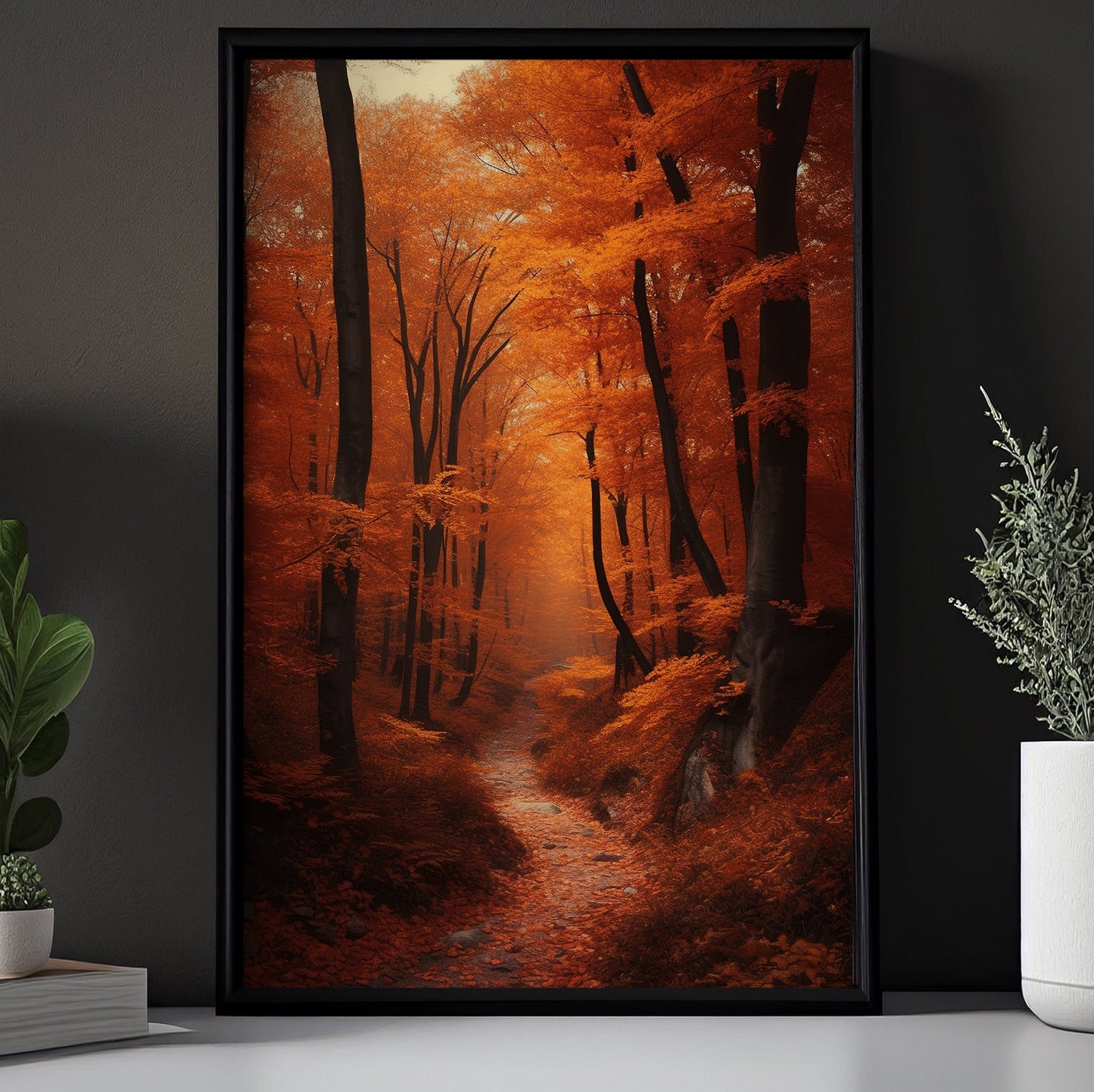 The Path Into Autumn Forest Canvas Painting, Wall Art Decor - Fall Leaves Poster Gift