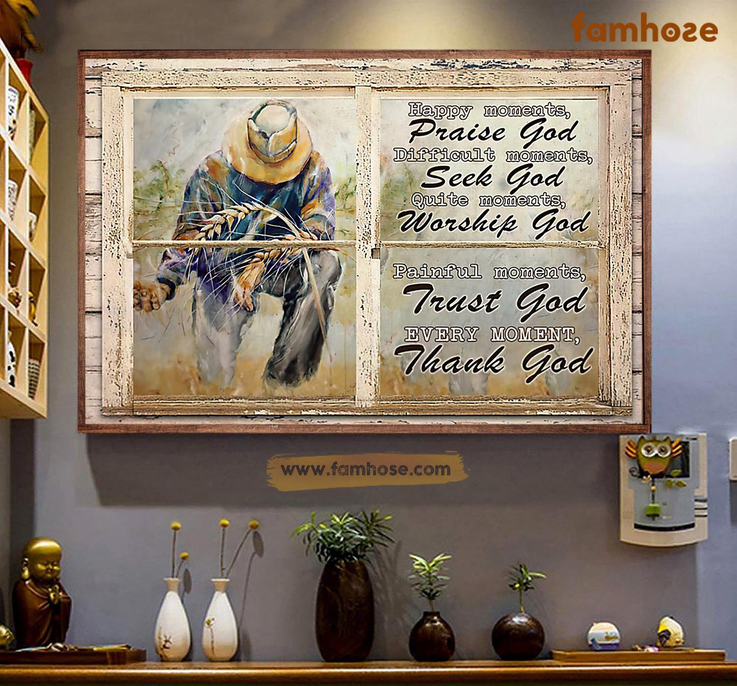 Farm Poster & Canvas, Happy Moments Praise God Difficult Moments Seek God, Farmer Canvas Wall Art, Poster Gift For Farm Lovers