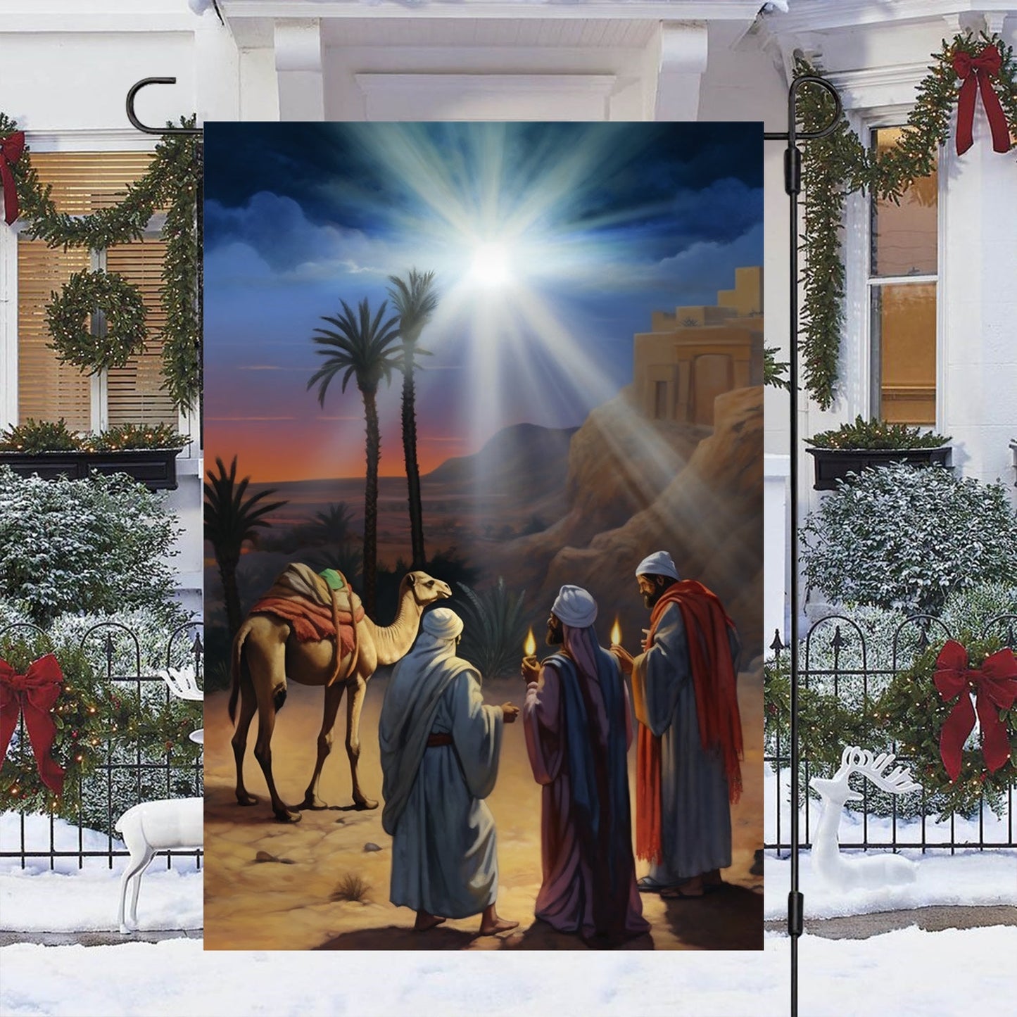 Journey Of The Magic In The Desert Oasis, Christmas Garden Flag - House Flag, Nativity Religious Christians Flag Gift