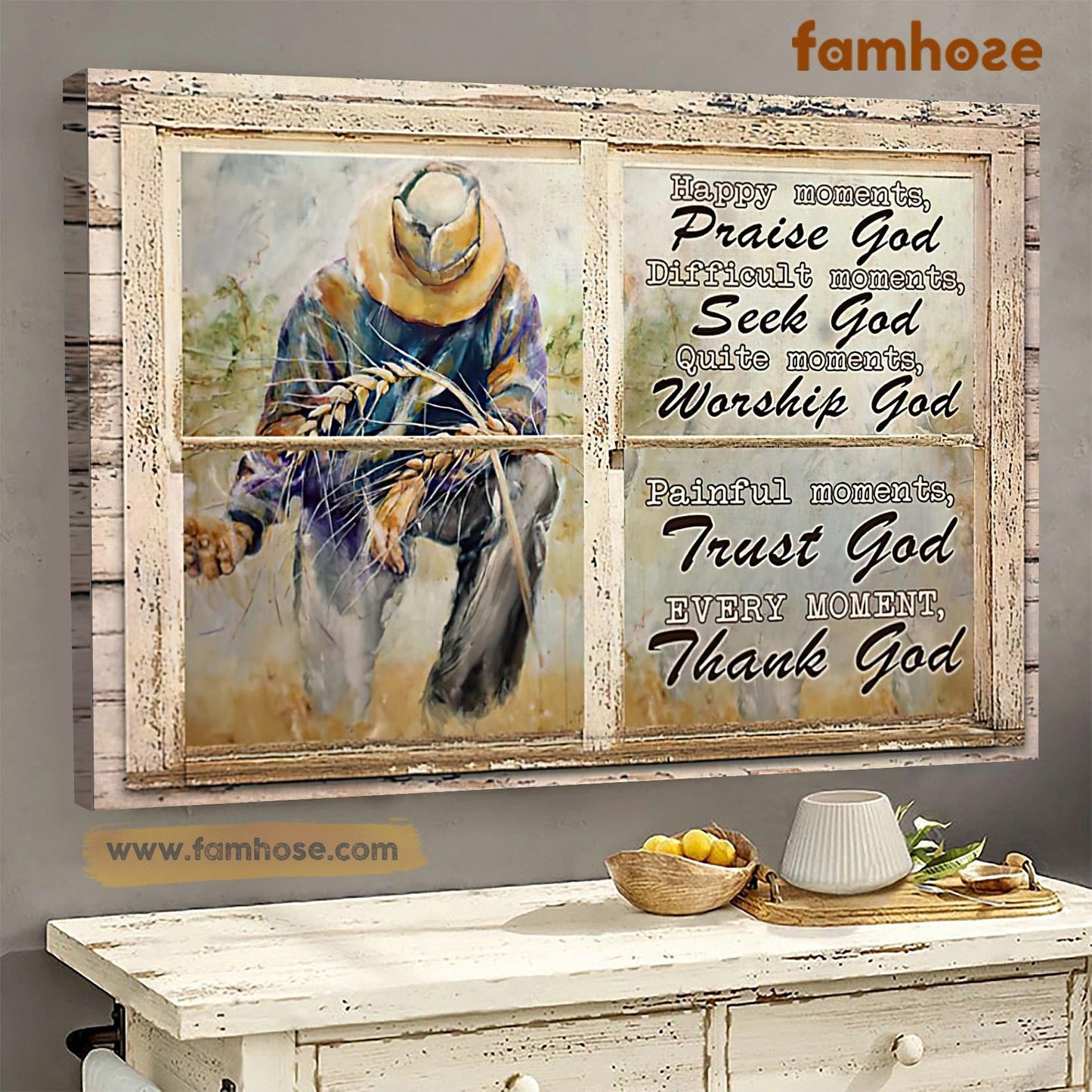 Farm Poster & Canvas, Happy Moments Praise God Difficult Moments Seek God, Farmer Canvas Wall Art, Poster Gift For Farm Lovers