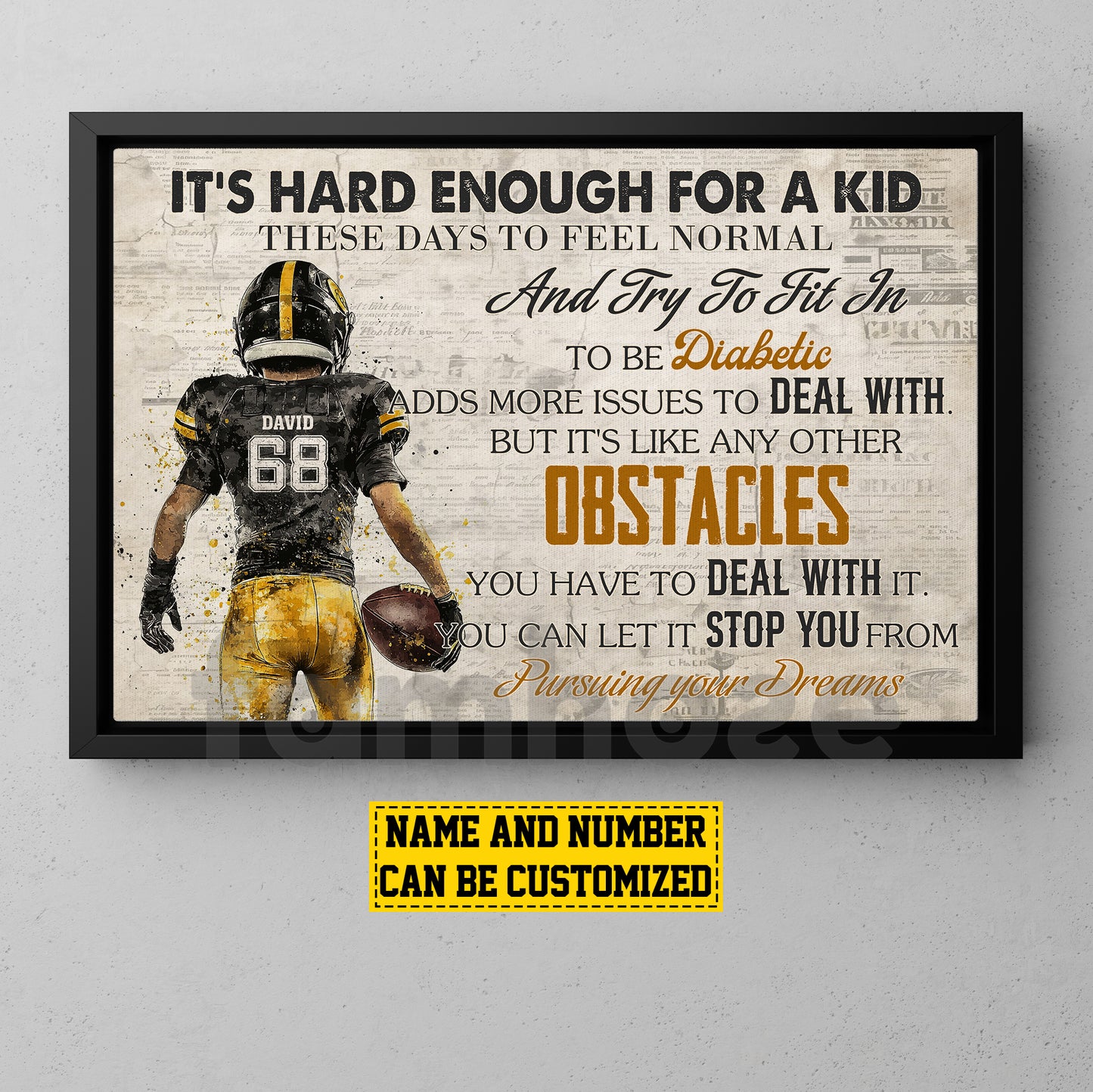 Personalized Football Boy Kid Canvas Painting, It's Hard Enough For A Kid Cool Inspirational Quote Wall Art Decor, Poster Gift For Football Lovers