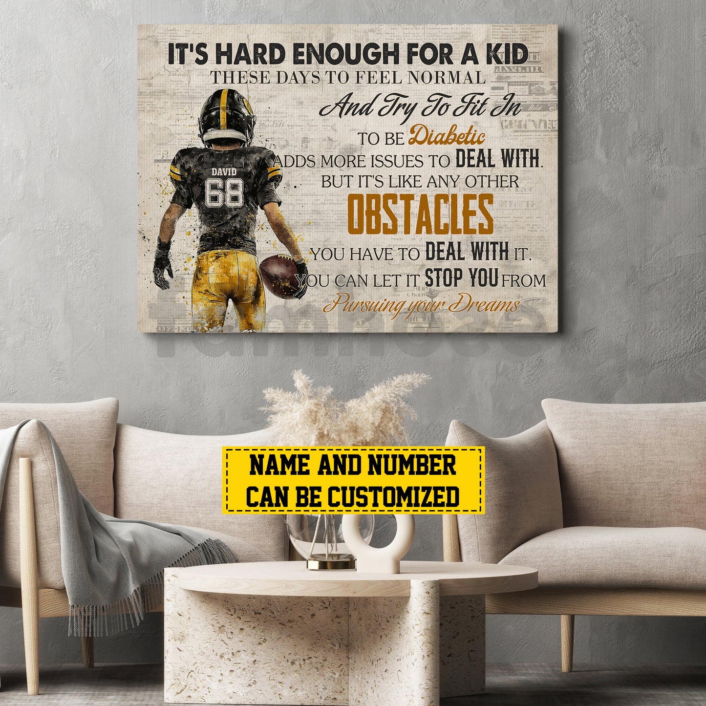 Personalized Football Boy Kid Canvas Painting, It's Hard Enough For A Kid Cool Inspirational Quote Wall Art Decor, Poster Gift For Football Lovers