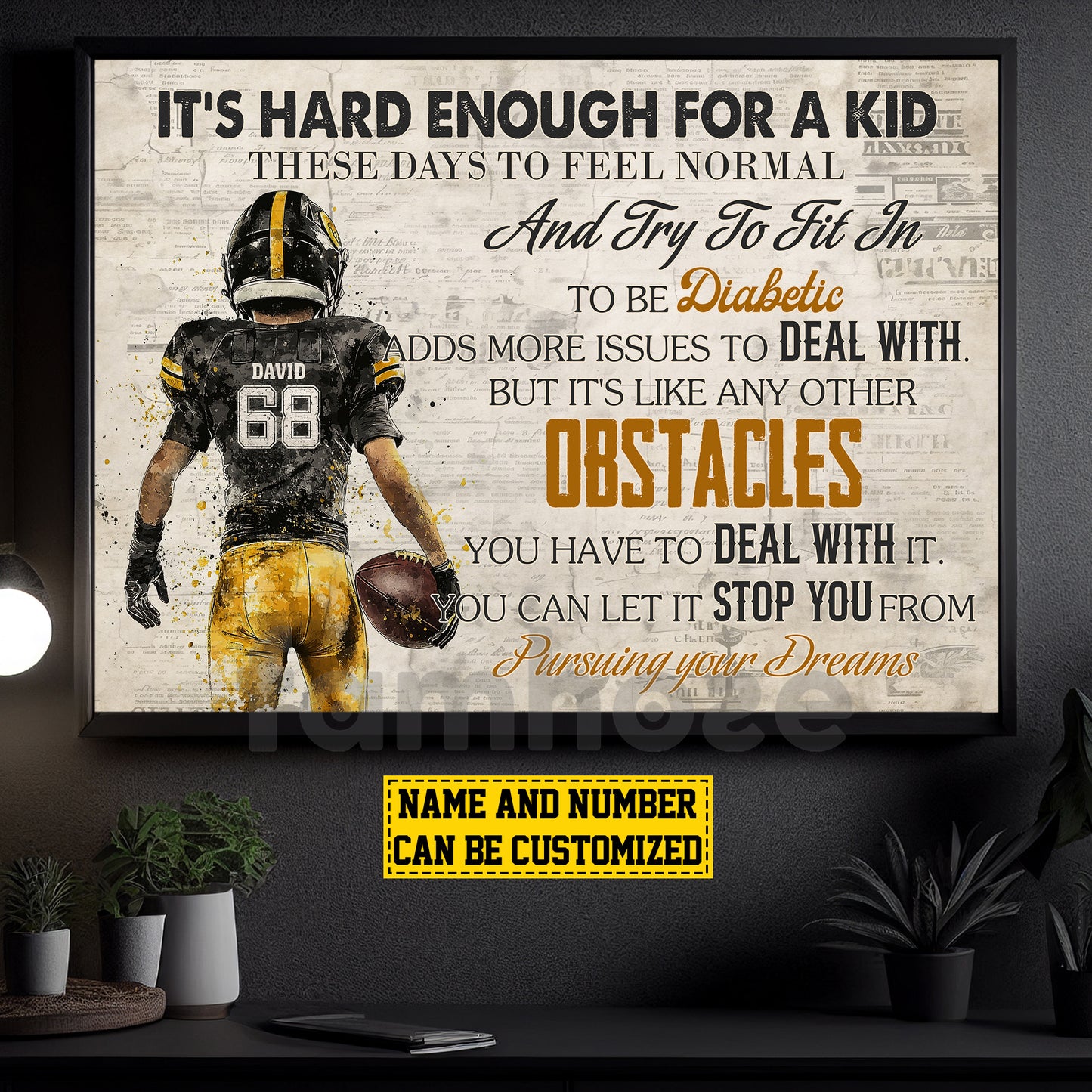 Personalized Football Boy Kid Canvas Painting, It's Hard Enough For A Kid Cool Inspirational Quote Wall Art Decor, Poster Gift For Football Lovers