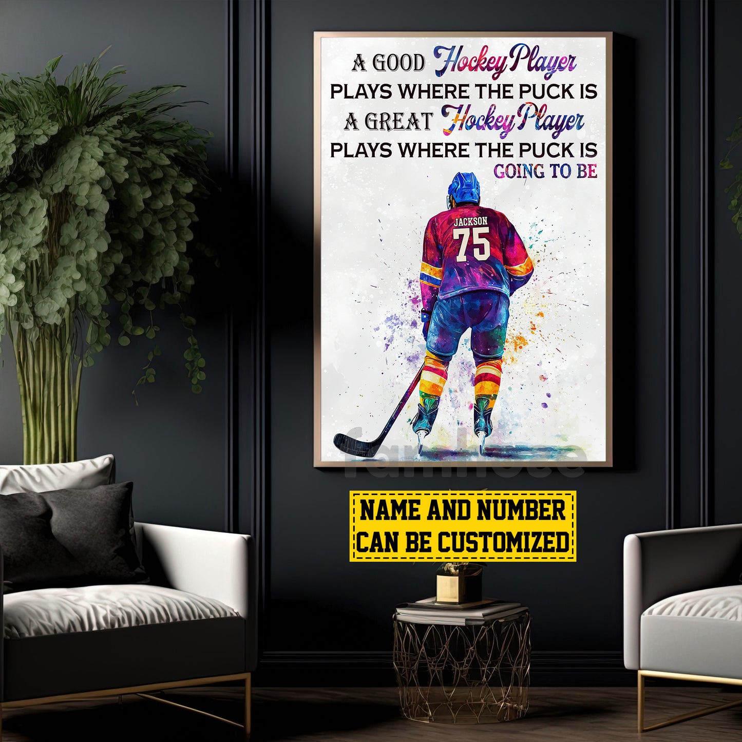 Personalized Hockey Canvas Painting, A Good Hockey Player Sports Wall Art Decor, Poster Gift For Hockey Lovers