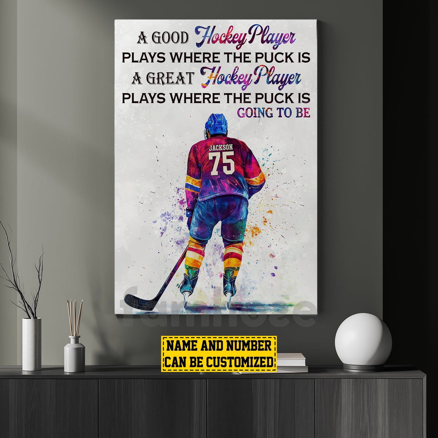 Personalized Hockey Canvas Painting, A Good Hockey Player Sports Wall Art Decor, Poster Gift For Hockey Lovers