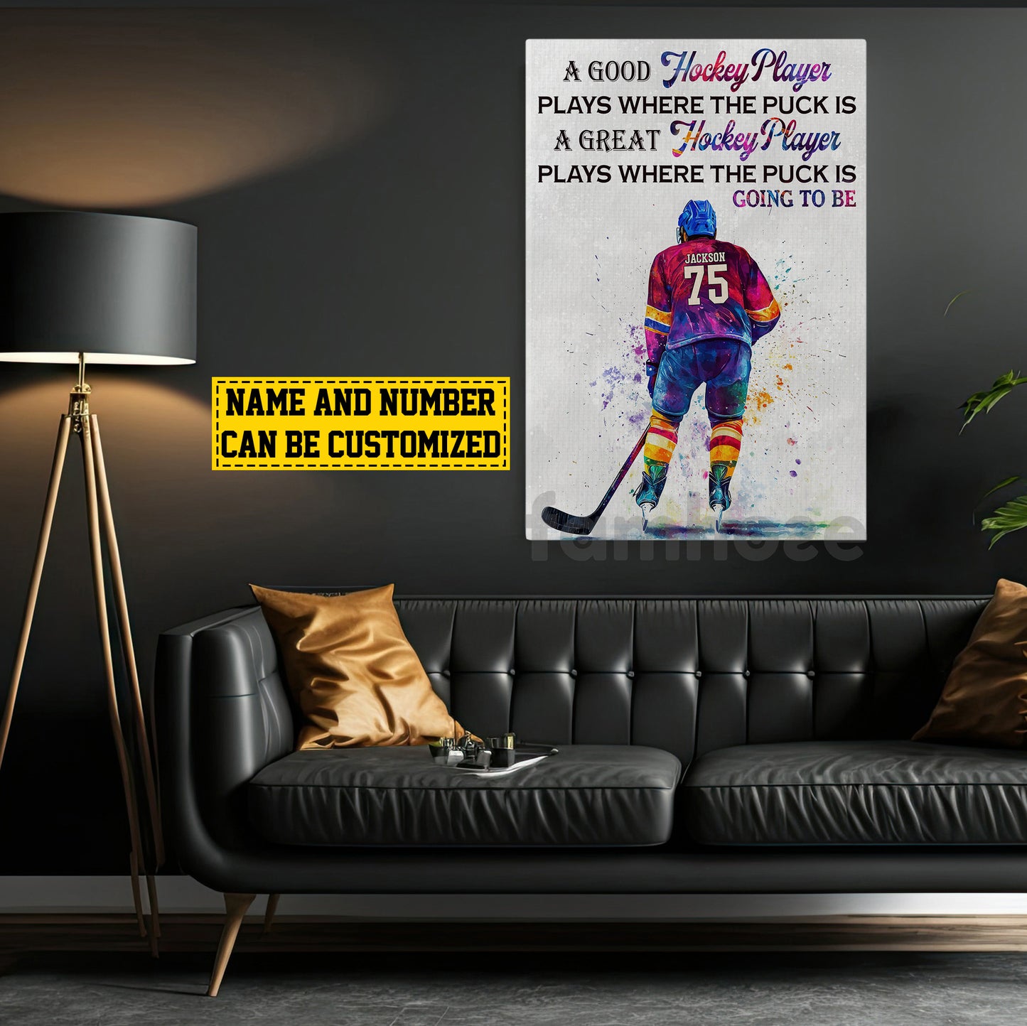 Personalized Hockey Canvas Painting, A Good Hockey Player Sports Wall Art Decor, Poster Gift For Hockey Lovers