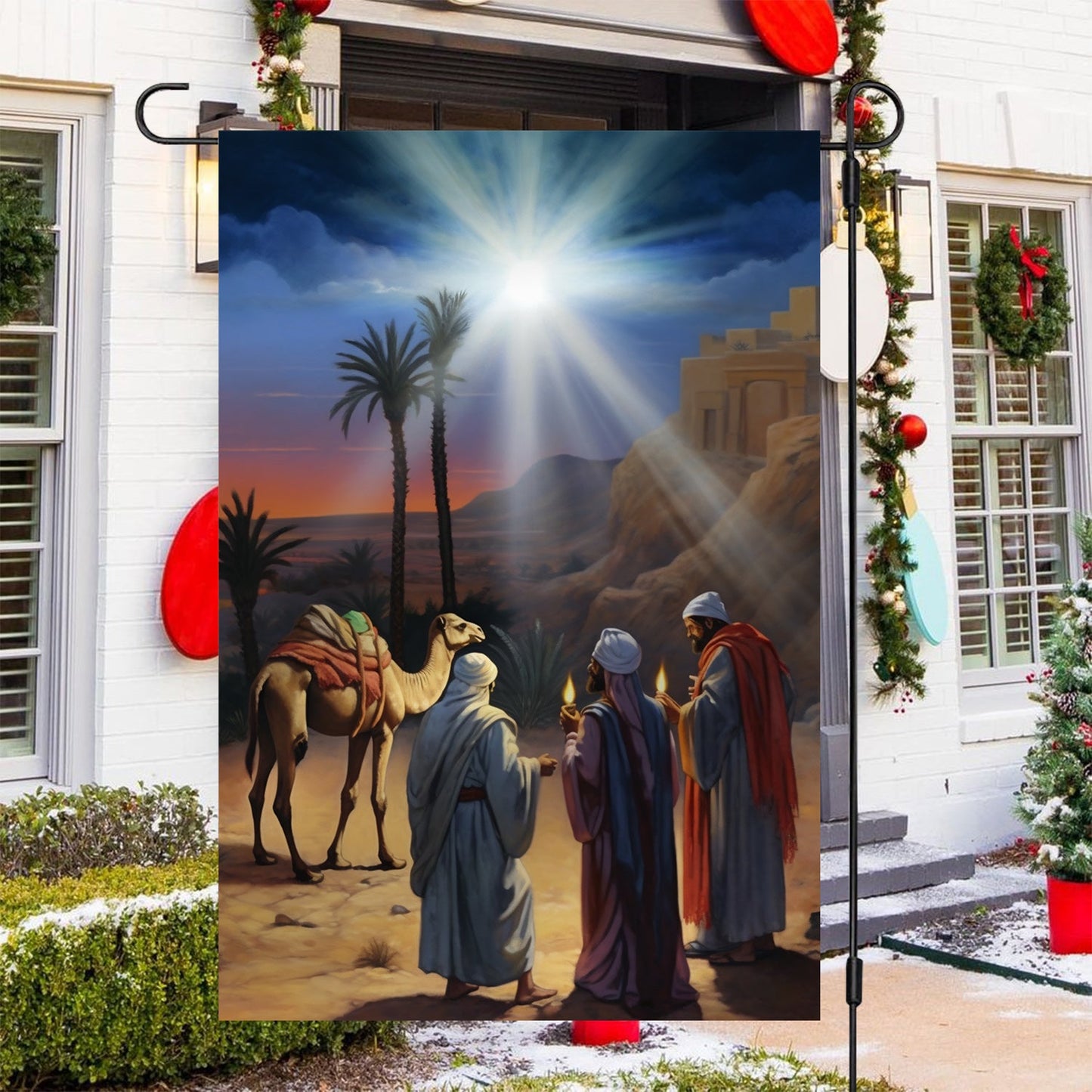 Journey Of The Magic In The Desert Oasis, Christmas Garden Flag - House Flag, Nativity Religious Christians Flag Gift