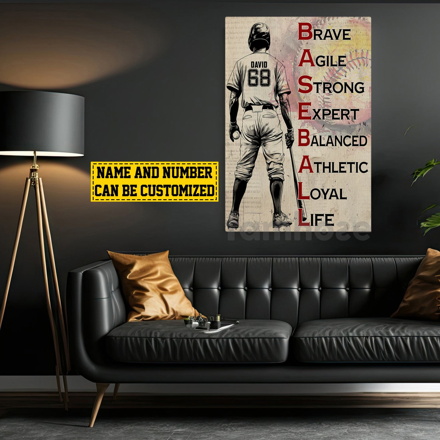 Personalized Baseball Boy Canvas Painting, BASEBALL Sports Wall Art Decor, Poster Gift For Baseball Lovers