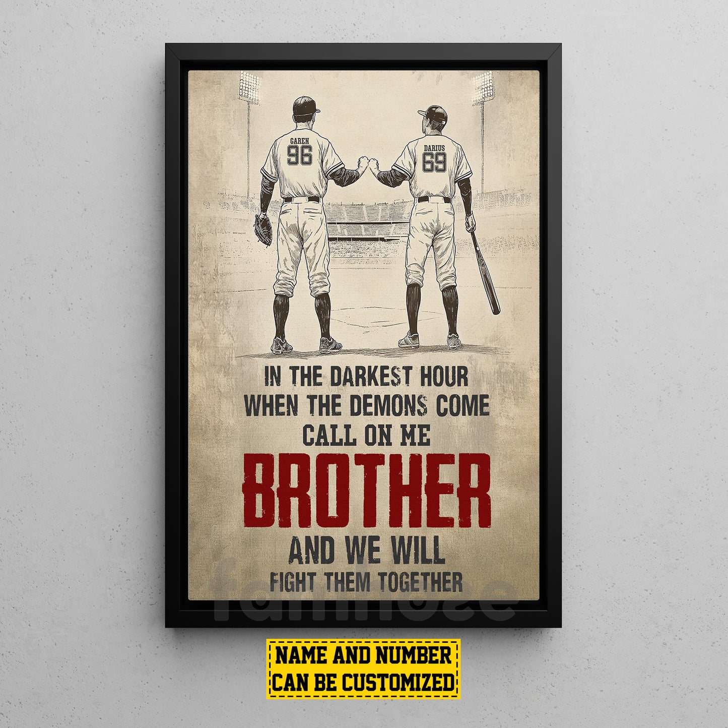 Personalized Couple Friend Baseball Boy Canvas Painting, In The Darkest Hour Sports Wall Art Decor, Poster Gift For Baseball Lovers