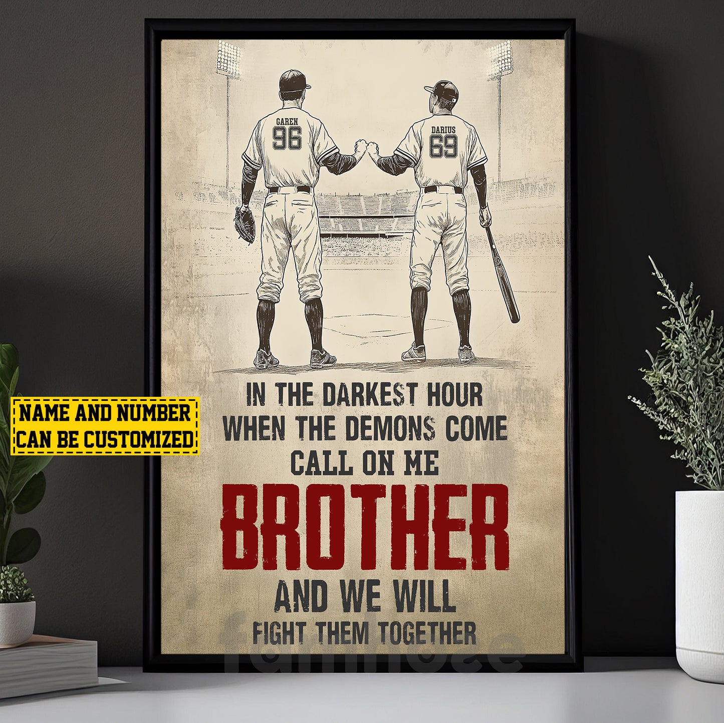 Personalized Couple Friend Baseball Boy Canvas Painting, In The Darkest Hour Sports Wall Art Decor, Poster Gift For Baseball Lovers