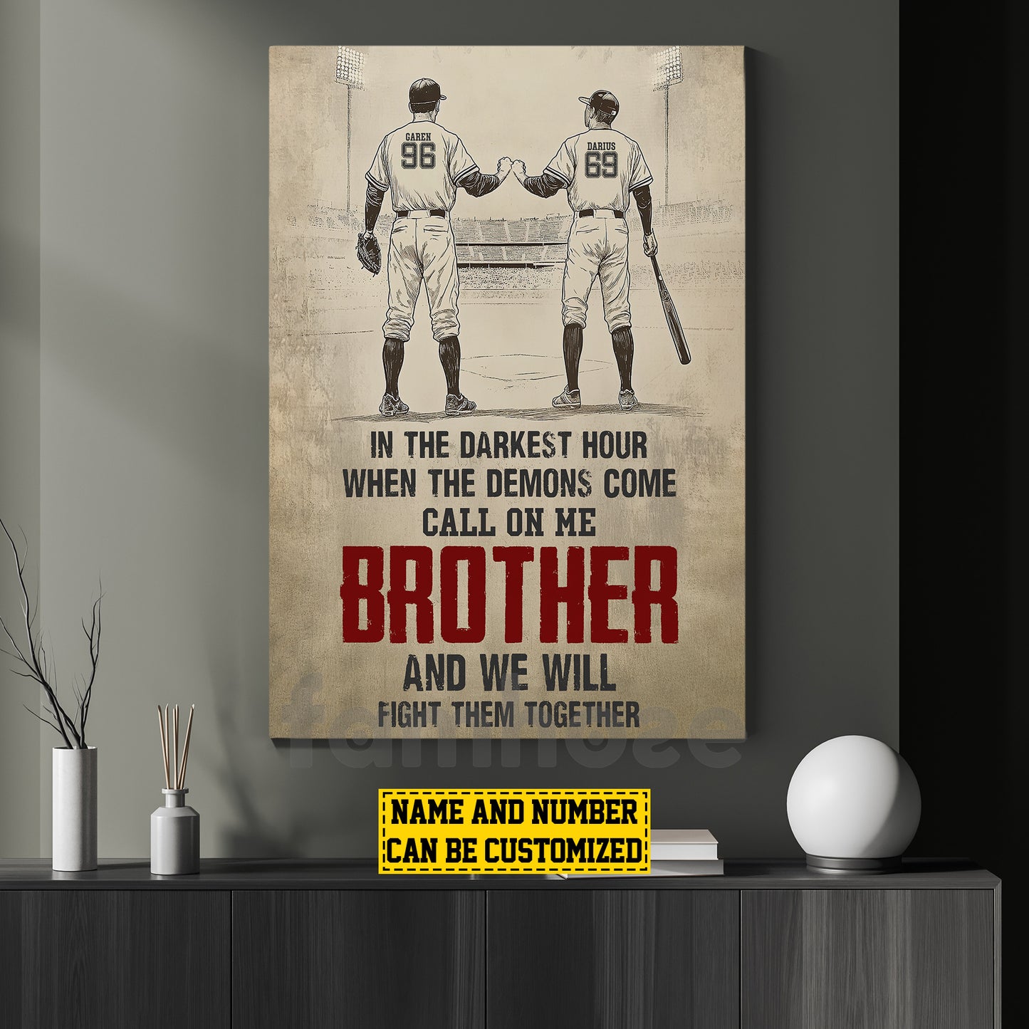 Personalized Couple Friend Baseball Boy Canvas Painting, In The Darkest Hour Sports Wall Art Decor, Poster Gift For Baseball Lovers