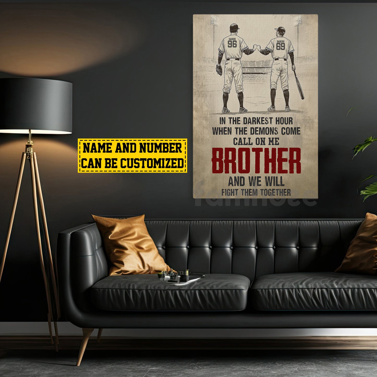 Personalized Couple Friend Baseball Boy Canvas Painting, In The Darkest Hour Sports Wall Art Decor, Poster Gift For Baseball Lovers