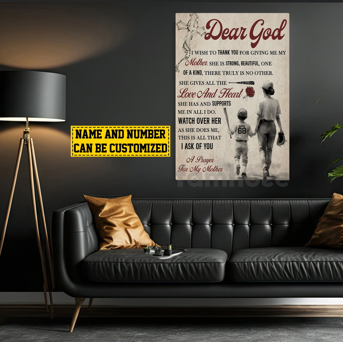 Personalized Baseball Mom Son Canvas Painting, Dear God I Wish To Thank You Sport Wall Art Decor, Poster Mother's Day Gift For Mom From Baseball Boy