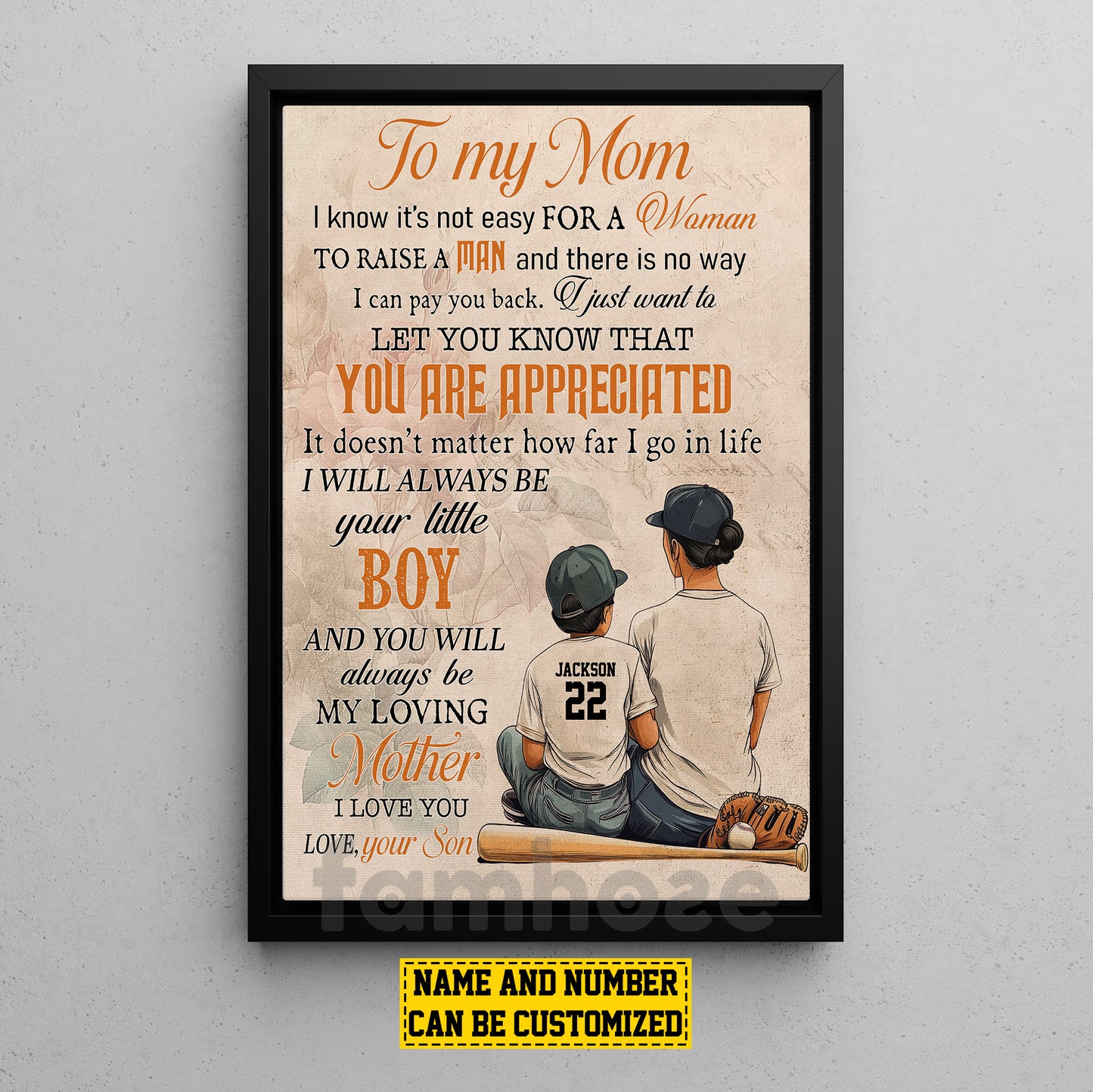 Personalized Baseball Mom Son Canvas Painting, To My Mom I Know It's Not Easy Sport Wall Art Decor, Poster Mother's Day Gift For Mom From Baseball Boy