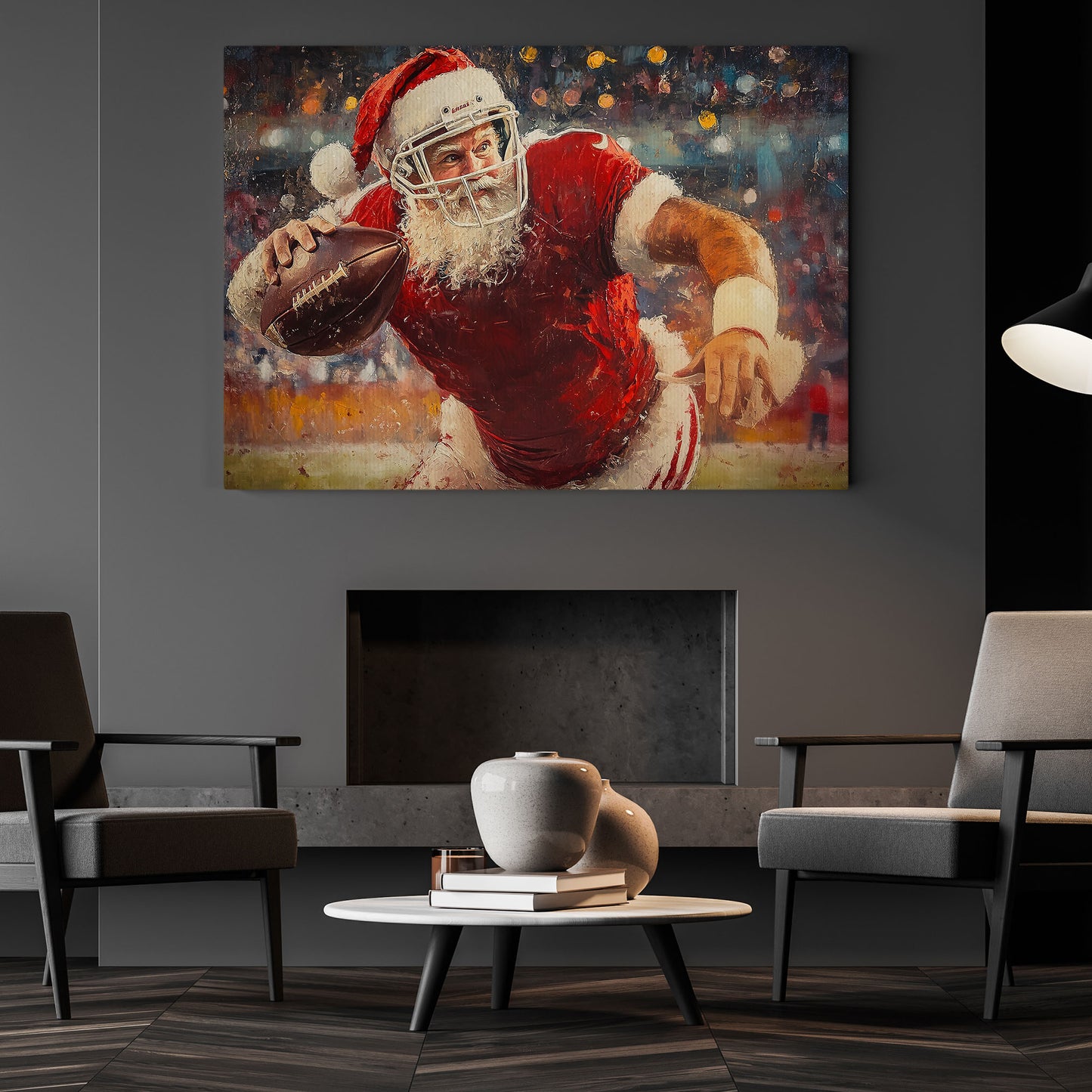 Funny Christmas Santa Claus Playing Football Canvas Painting, Sports Wall Art Decor, Xmas Poster Gift For Football Lovers