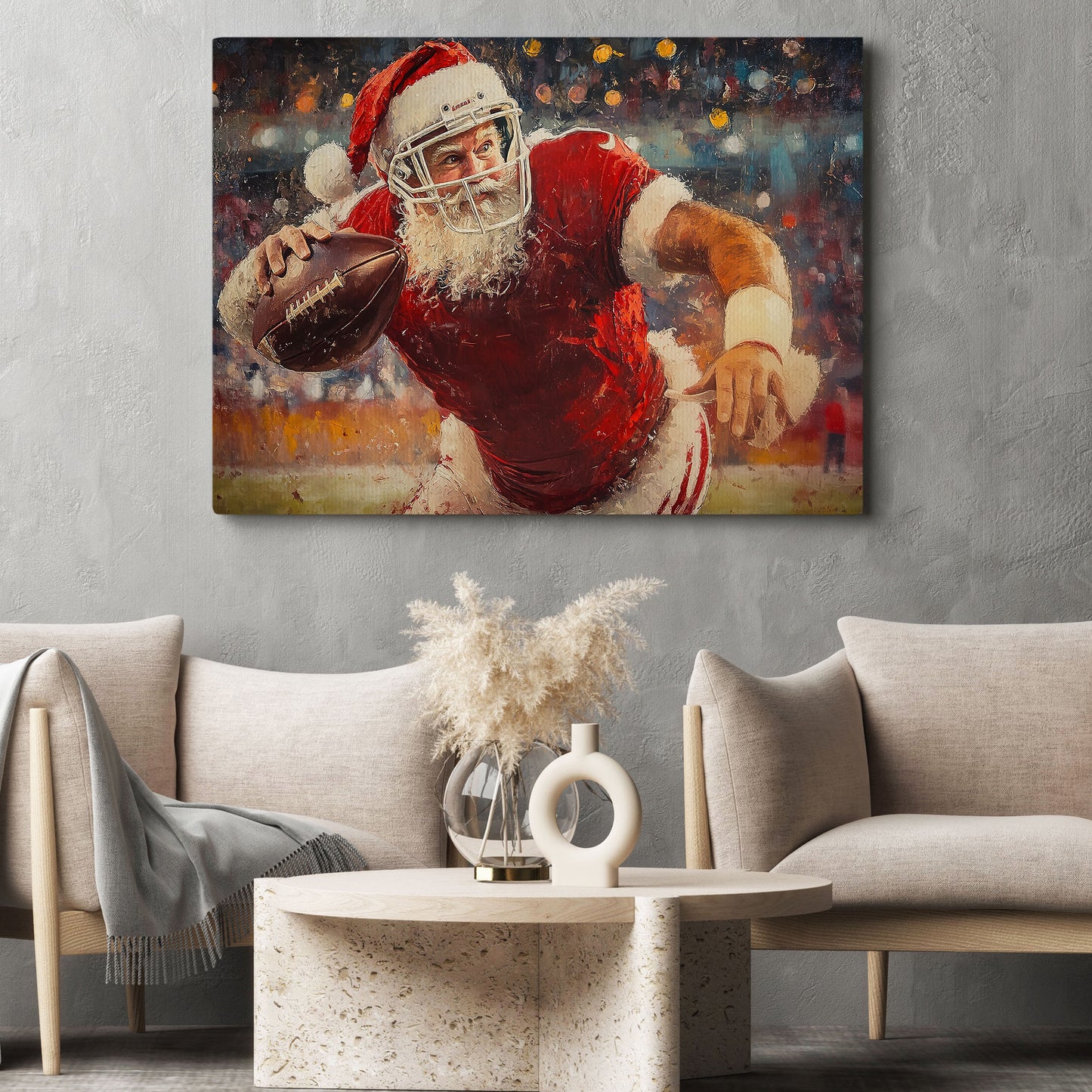 Funny Christmas Santa Claus Playing Football Canvas Painting, Sports Wall Art Decor, Xmas Poster Gift For Football Lovers