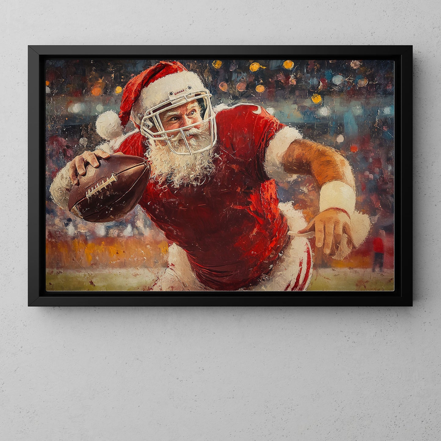 Funny Christmas Santa Claus Playing Football Canvas Painting, Sports Wall Art Decor, Xmas Poster Gift For Football Lovers