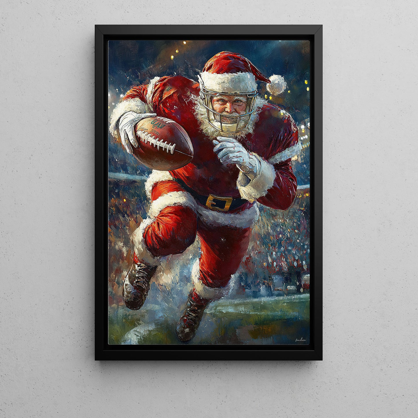 Funny Christmas Santa On The Field Football Canvas Painting, Sports Wall Art Decor, Xmas Poster Gift For Football Lovers