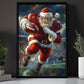 Funny Christmas Santa On The Field Football Canvas Painting, Sports Wall Art Decor, Xmas Poster Gift For Football Lovers