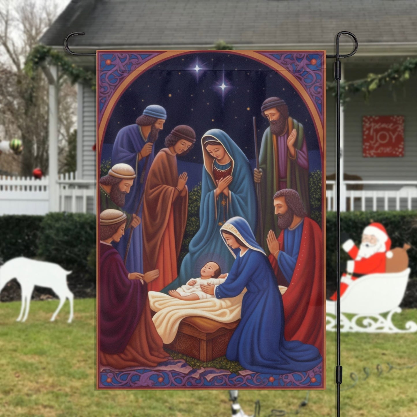 Holy Family A Sign of God's Grace, Christmas Garden Flag - House Flag, Nativity Religious Winter Jesus Christians Flag Gift