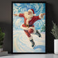 Funny Christmas Santa Claus Playing Ice Skating Canvas Painting, Sports Wall Art Decor, Xmas Poster Gift For Ice Skating Lovers