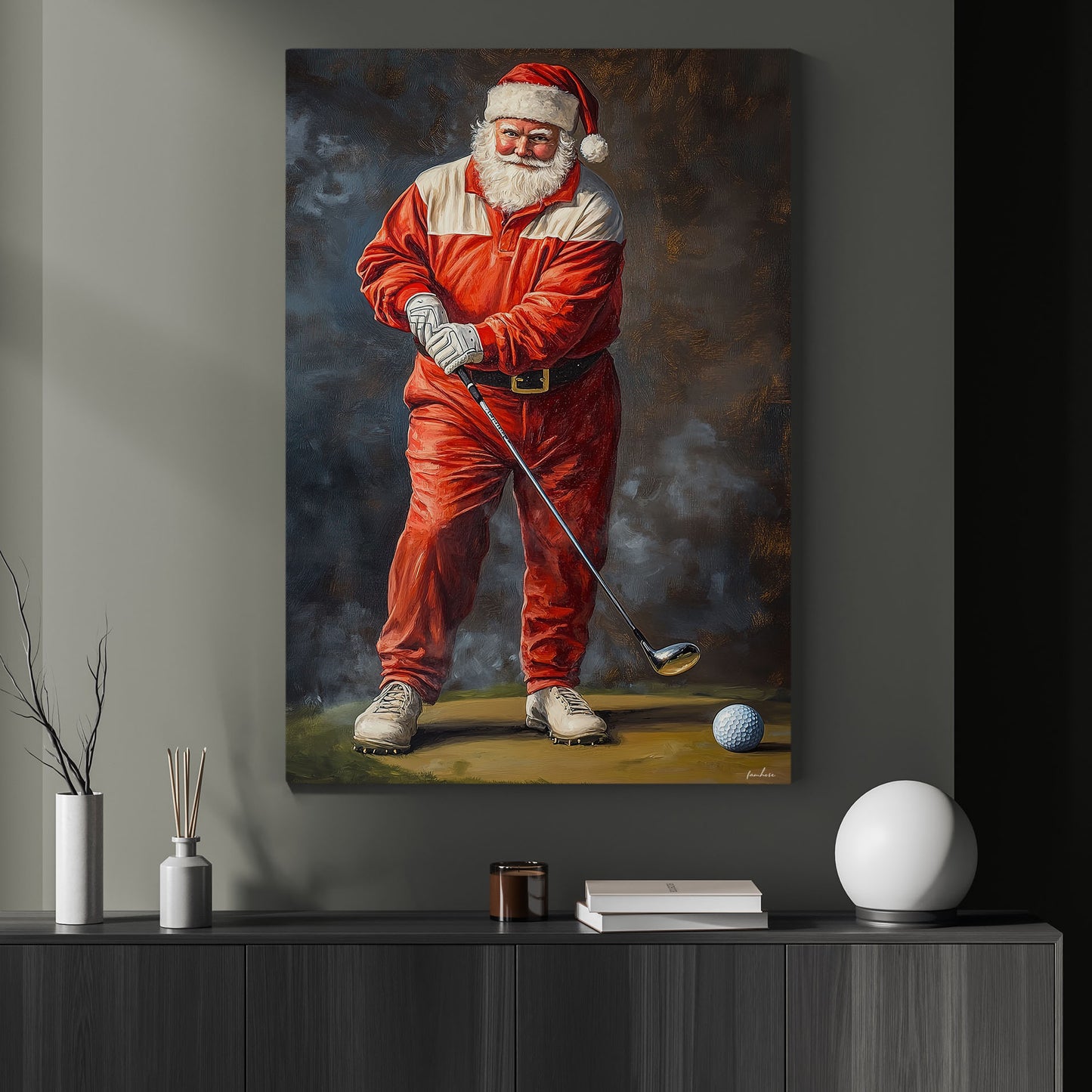 Funny Christmas Santa Claus Playing Golf Canvas Painting, Golf Wall Art Decor, Xmas Poster Gift For Golf Lovers