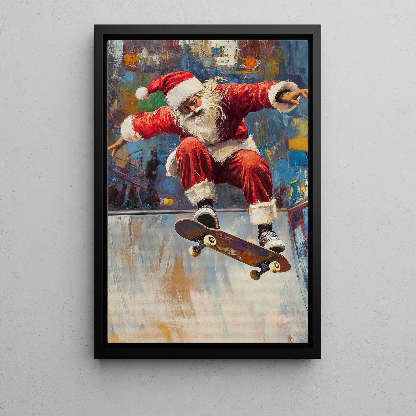 Funny Christmas Santa Claus Playing Skateboarding Canvas Painting, Sports Wall Art Decor, Xmas Poster Gift For Skateboarding Lovers