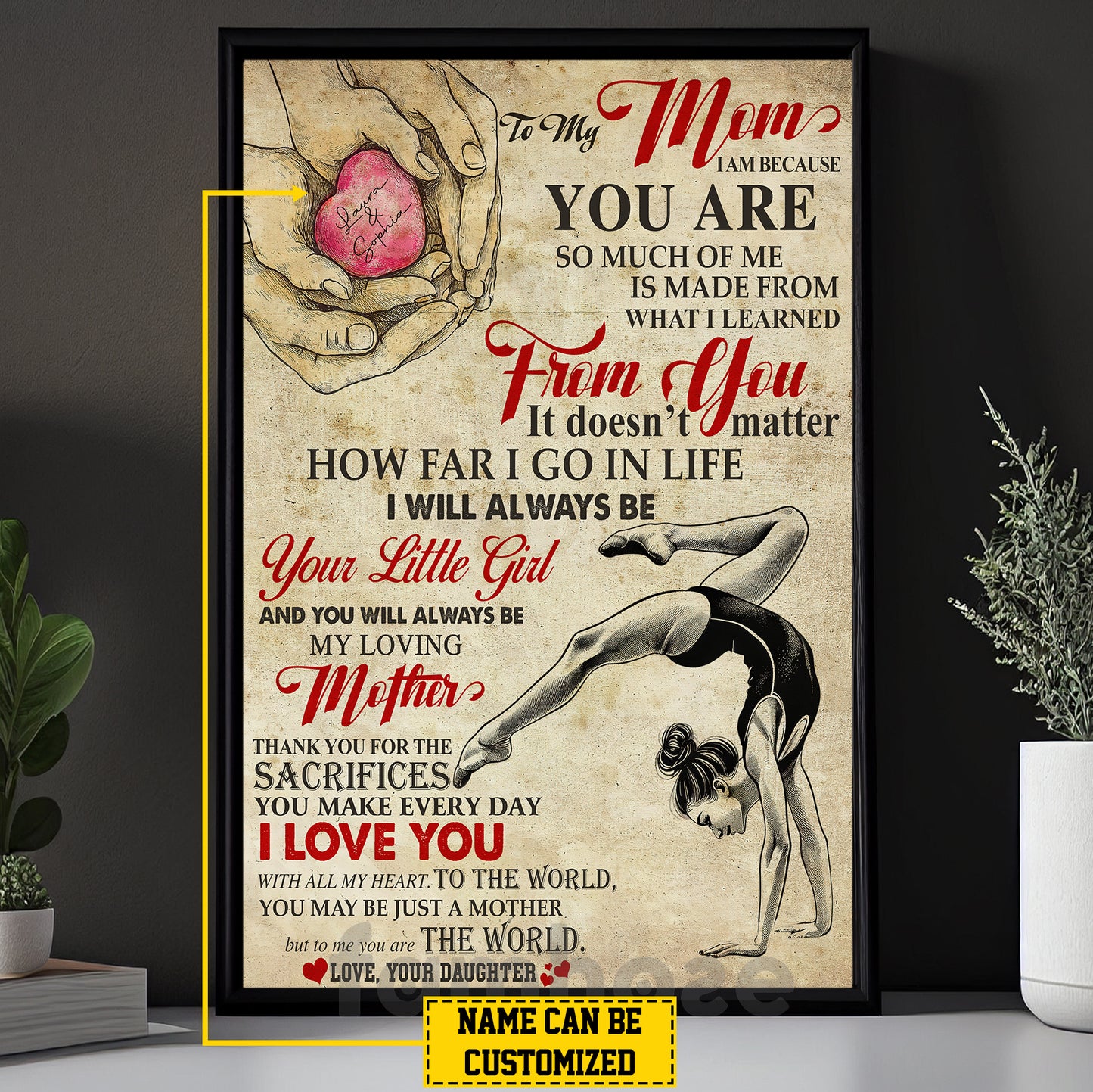 Personalized Gymnastic Mom Daughter Canvas Painting, To My Mom I Am Because You Are Sport Wall Art Decor, Poster Mother's Day Gift For Mom From Gymnastic Girl