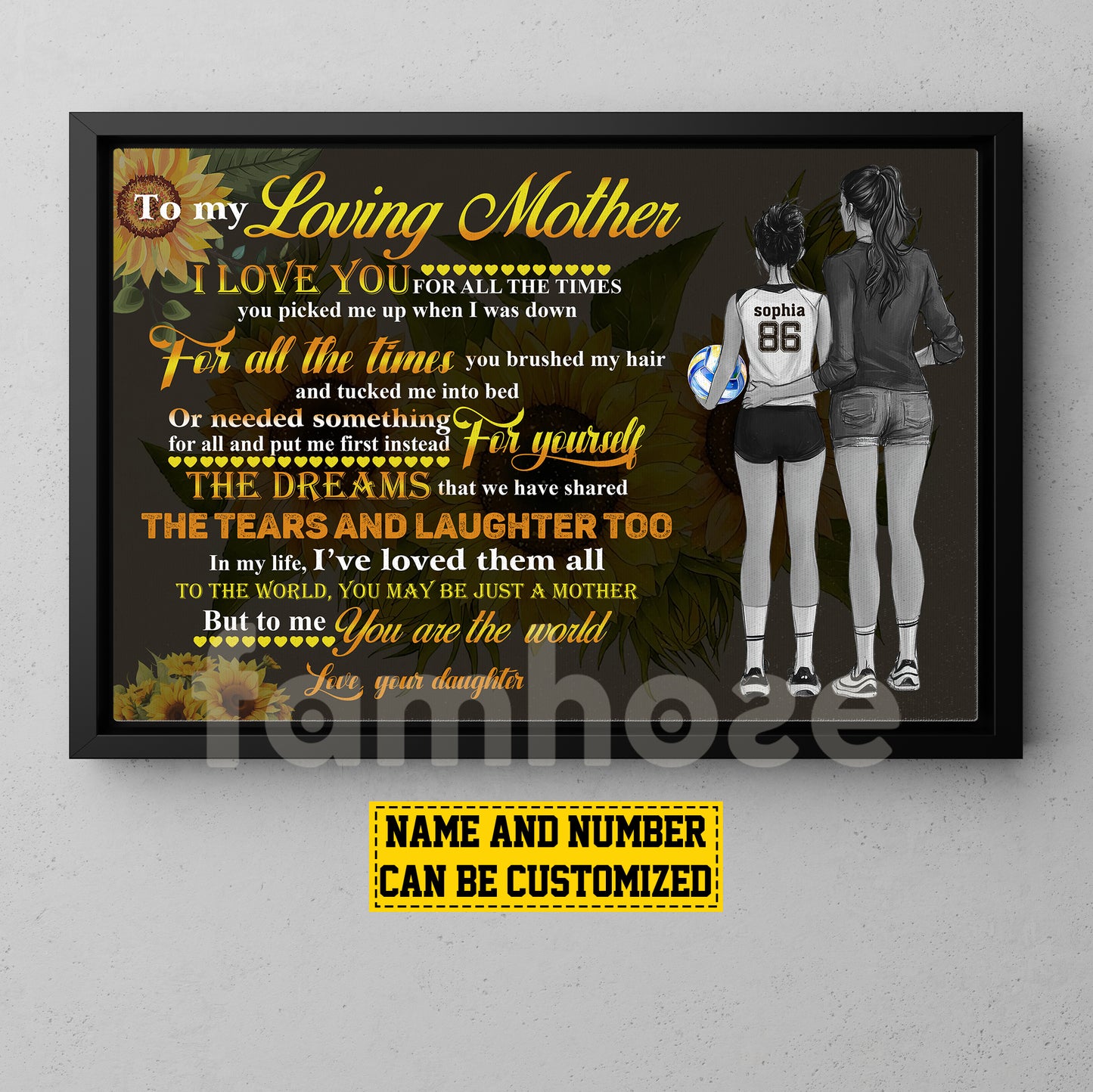 Personalized Volleyball Mom Daughter Canvas Painting, To My Loving Mother I Love You Wall Art Decor, Poster Mother's Day Gift For Mom From Volleyball Girl